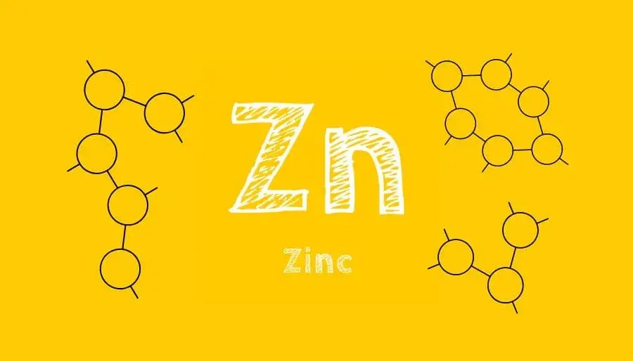 letra zn que é abreviação de zinco, escrito em branco e fundo amarelo
